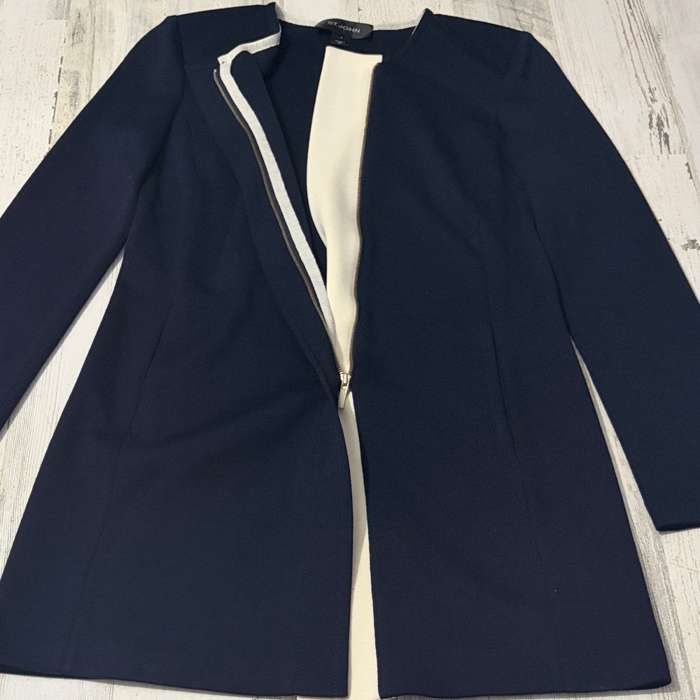 St John Navy Wool Blend Jacket Size 2 - Picture 5 of 11